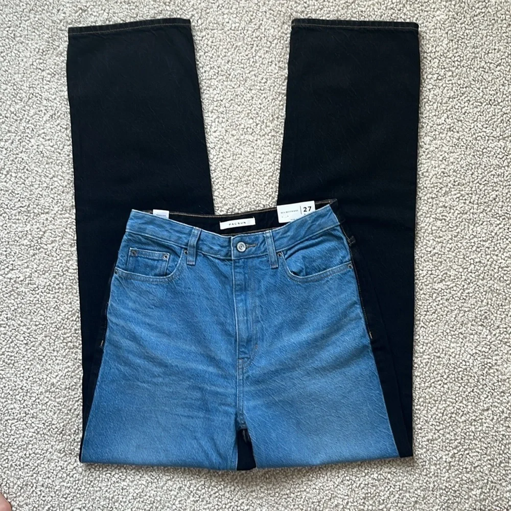 PACSUN Blue and Black Paneled Boyfriend High-Rise Jeans NWT Size 27